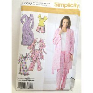 Simplicity Pattern 3696 Women's PJs Gown Robe XXS XS S M